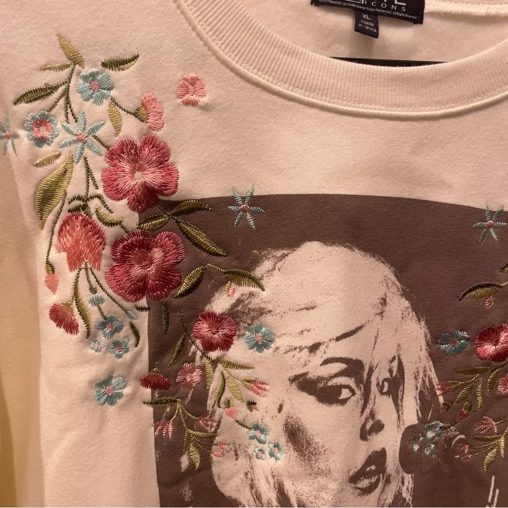 BLONDIE Classic Rock Crewneck Sweatshirt Floral Embroidery Vinyl Icons XL NEW - Picture 4 of 7